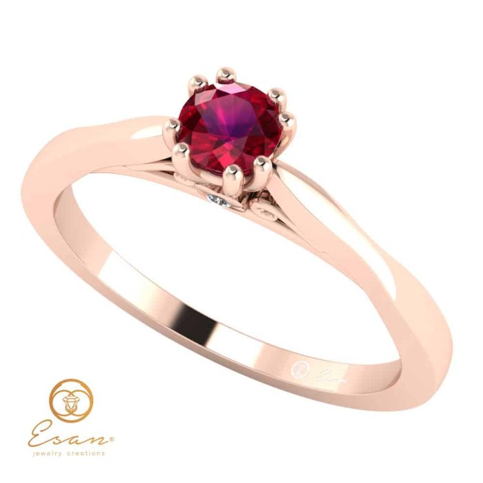 Inel de logodna din aur cu rubin si diamante ES120
