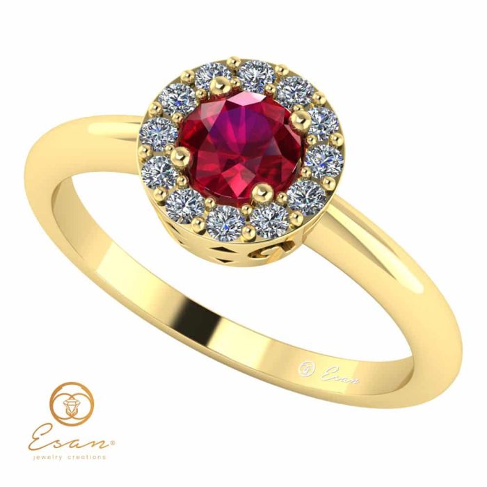 Inel de logodna din aur cu rubin si diamante ES121