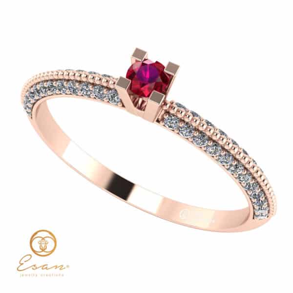 Inel de logodna din aur cu rubin si diamante ES123