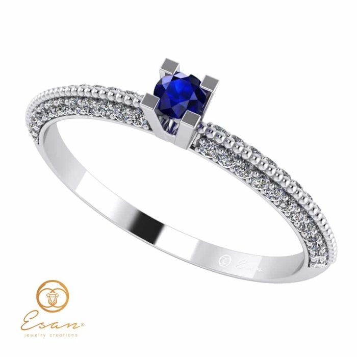 Inel de logodna din aur cu safir si diamante ES123