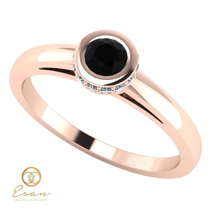 Inel de logodna din aur cu diamant negru si diamante incolore ES122