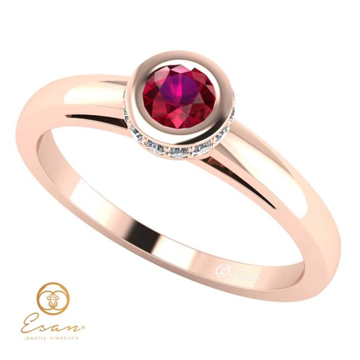 Inel de logodna din aur cu rubin si diamante ES122