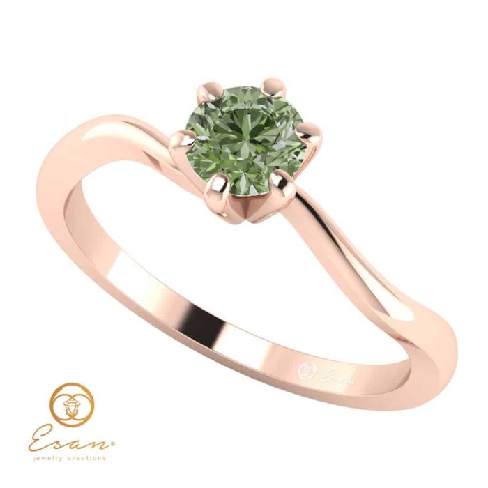 Inel de logodna din aur cu diamant verde ES2