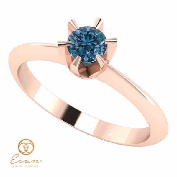 Inel de logodna clasic din aur cu diamant albastru ESDB9