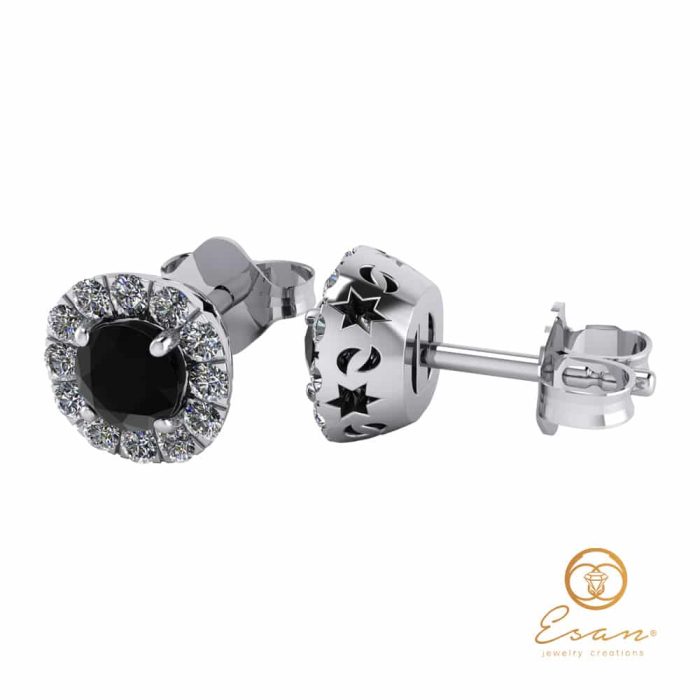 Cercei cu diamant negru si diamante ESCDN1