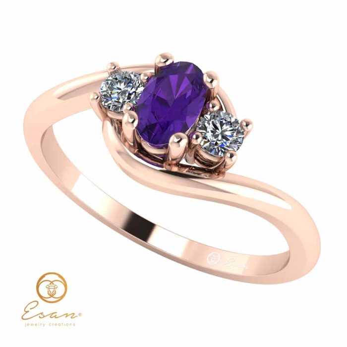 Inel de logodna din aur cu ametist si diamante ES80