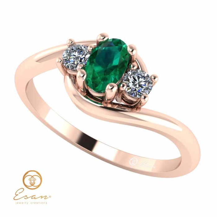 Inel de logodna din aur cu smarald si diamante ES80