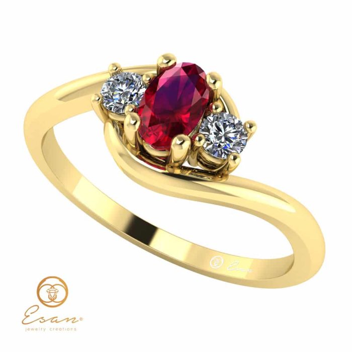 Inel de logodna din aur cu rubin si diamante ES80