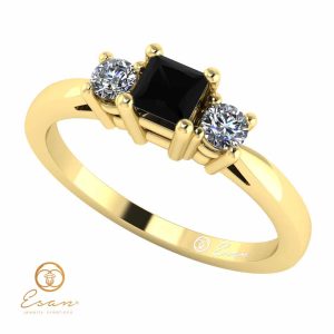 Inel de logodna din aur cu diamant negru si diamante incolore ES79