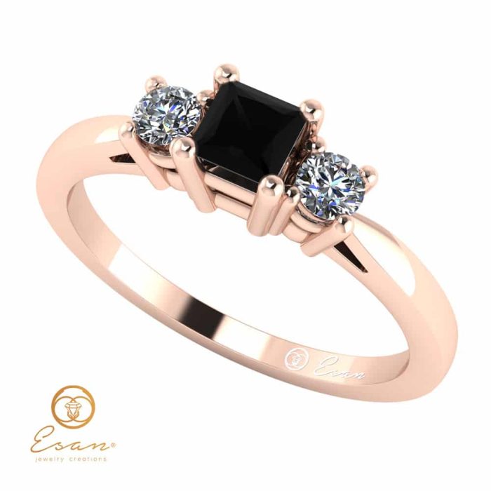 Inel de logodna din aur cu diamant negru si diamante incolore ES79
