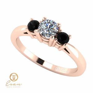 Inel de logodna din aur cu diamant incolor si diamante negre ES82