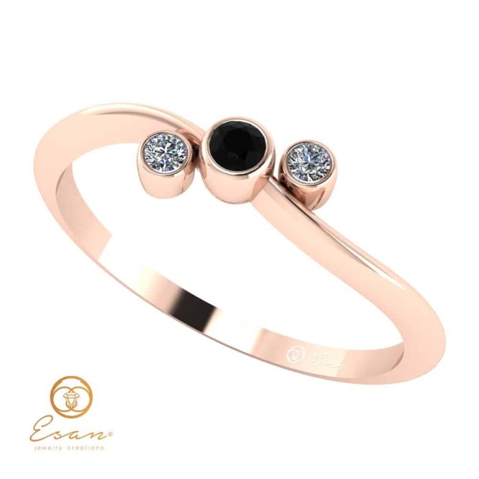 Inel de logodna din aur cu diamant negru si diamante incolore ES81