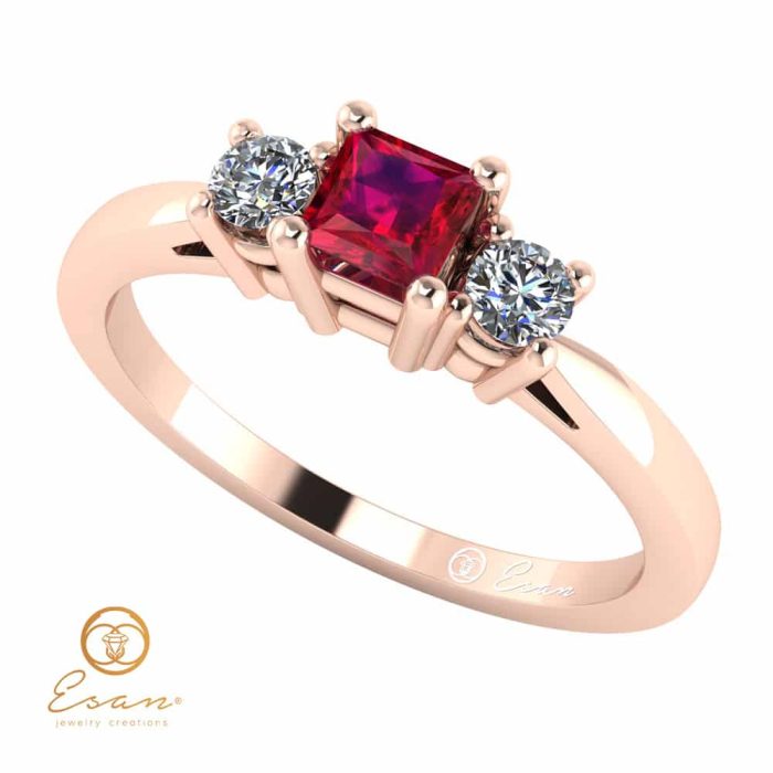Inel de logodna din aur cu rubin si diamante ES79