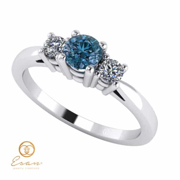 Inel de logodna din aur cu diamant albastru si diamante incolore ES82