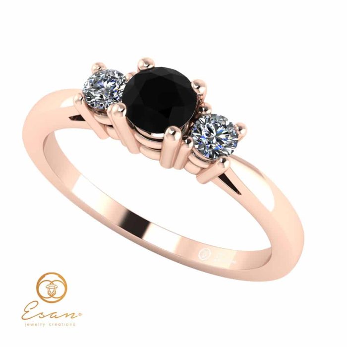 Inel de logodna din aur cu diamant negru si diamante incolore ES82