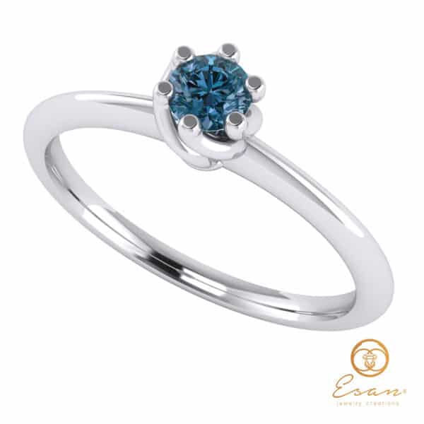 Inel de logodna din aur cu diamant albastru teal blue ESDB28