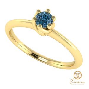 Inel de logodna din aur cu diamant albastru teal blue ESDB28