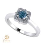 Inel de logodna din aur cu diamant albastru si diamante incolore ES77
