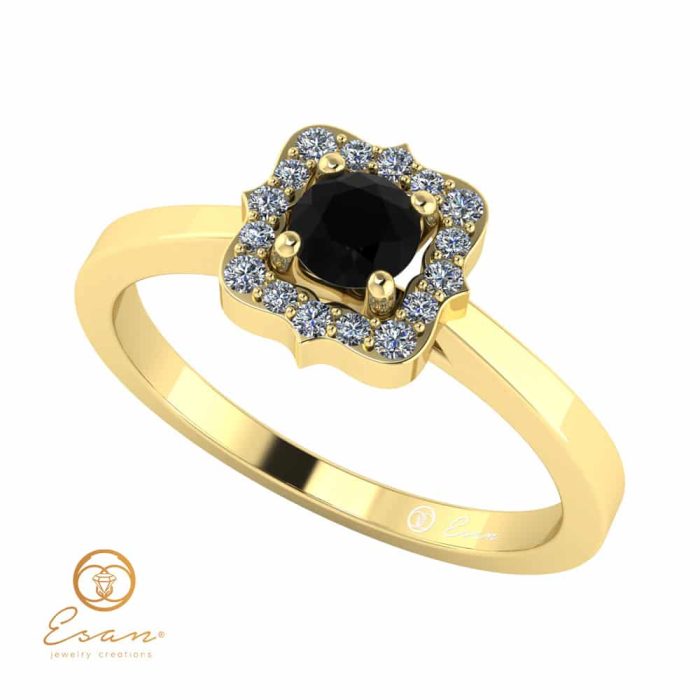 Inel de logodna din aur cu diamant negru si diamante incolore ES77