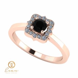 Inel de logodna din aur cu diamant negru si diamante incolore ES77