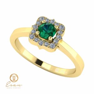 Inel de logodna din aur cu smarald diamante ES77