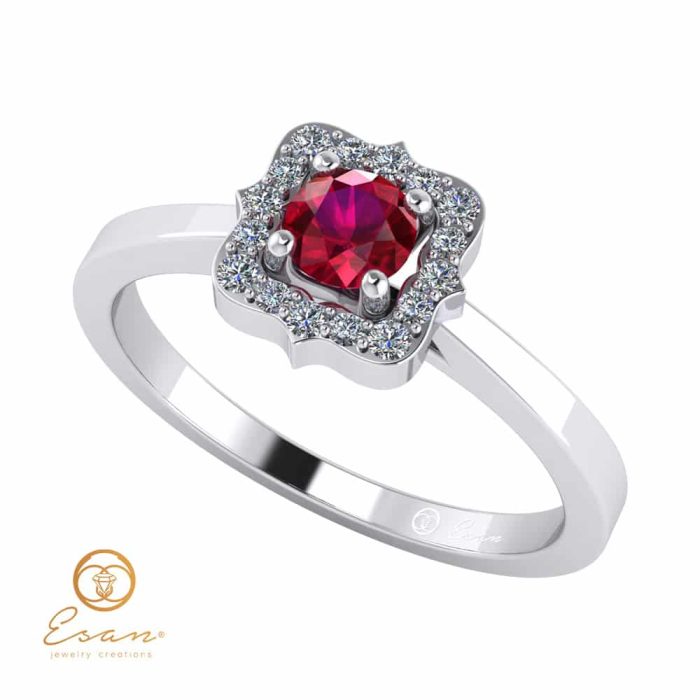 Inel de logodna din aur cu rubin si diamante ES77