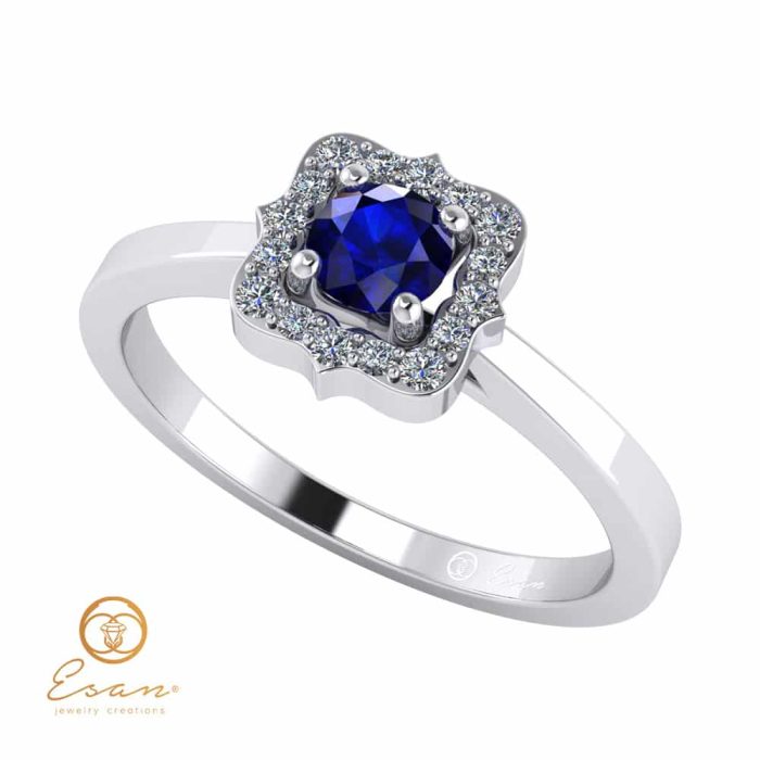 Inel de logodna din aur cu safir si diamante ES77