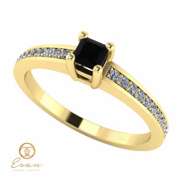 Inel de logodna din aur cu diamant negru si diamante incolore ES116