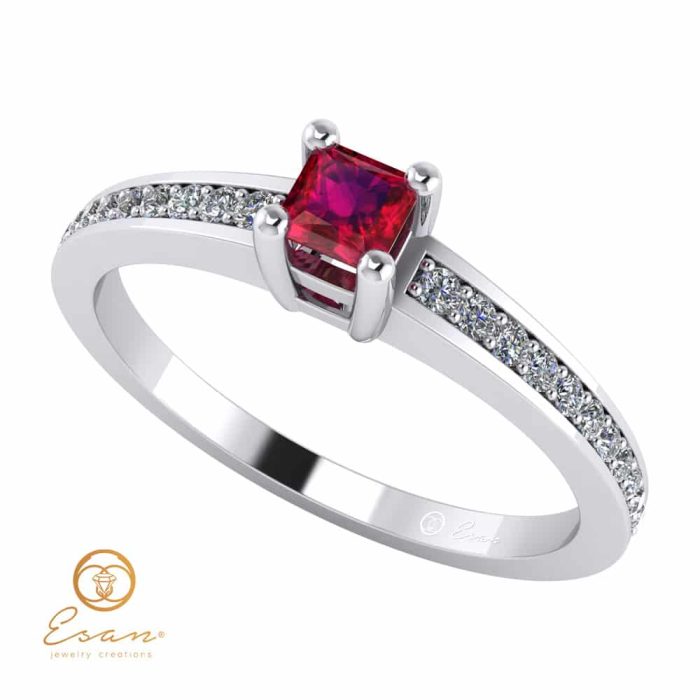 Inel de logodna din aur cu rubin si diamante ES116