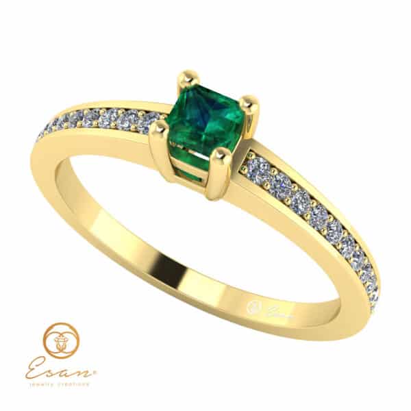 Inel de logodna din aur cu smarald si diamante ES116
