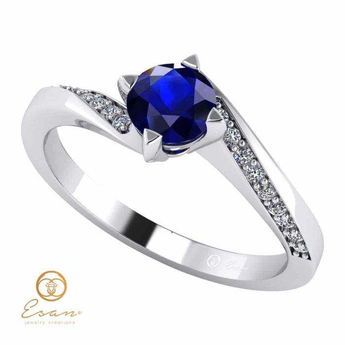 Inel de logodna din aur cu safir si diamante ES117
