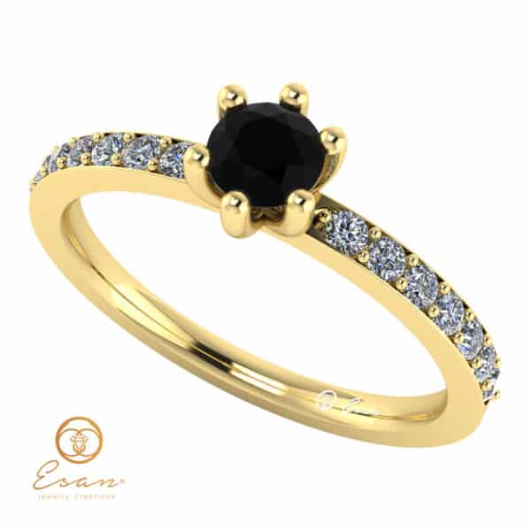 Inel de logodna din aur cu diamant negru si diamante incolore ES118
