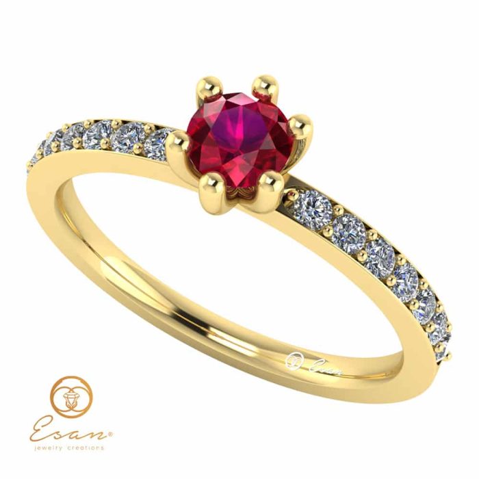 Inel de logodna din aur cu rubin si diamante ES118