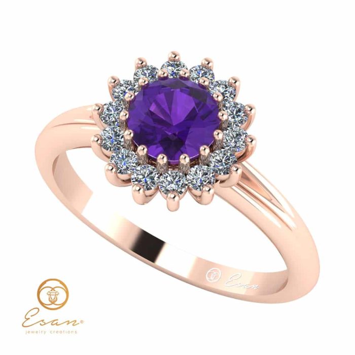 Inel de logodna din aur cu ametist si diamante ES67