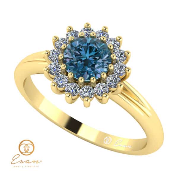 Inel de logodna din aur cu diamant albastru si diamante ES67
