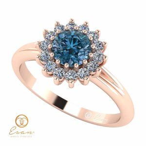 Inel de logodna din aur cu diamant albastru si diamante ES67
