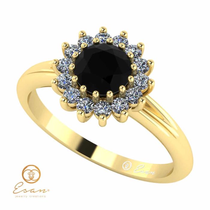 Inel de logodna din aur cu diamant negru si diamante incolore ES67