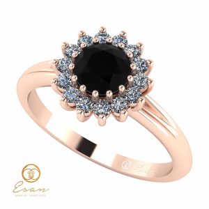 Inel de logodna din aur cu diamant negru si diamante incolore ES67
