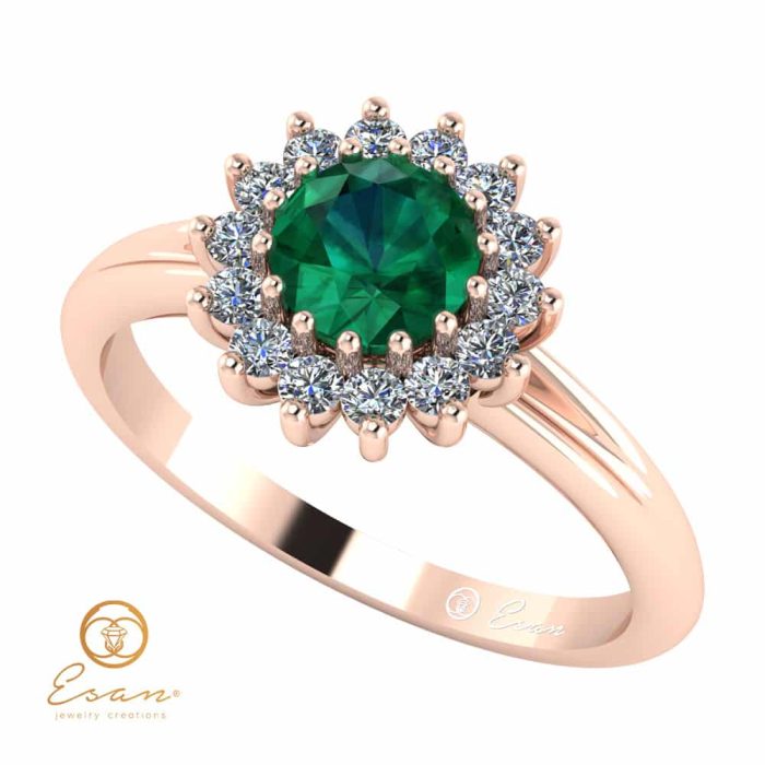 Inel de logodna din aur cu smarald diamante ES67
