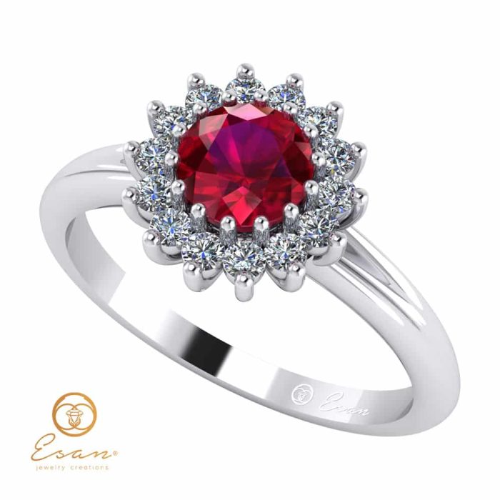 Inel de logodna din aur cu rubin si diamante ES67