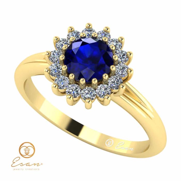 Inel de logodna din aur cu safir si diamante ES67