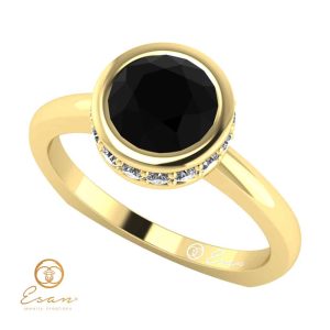 Inel de logodna din aur cu diamant negru si diamante incolore ES69