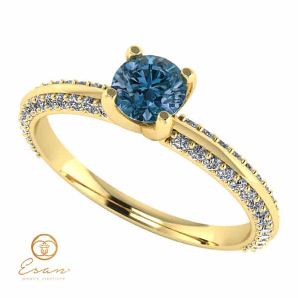 Inel de logodna din aur cu diamant albastru si diamante incolore ES110