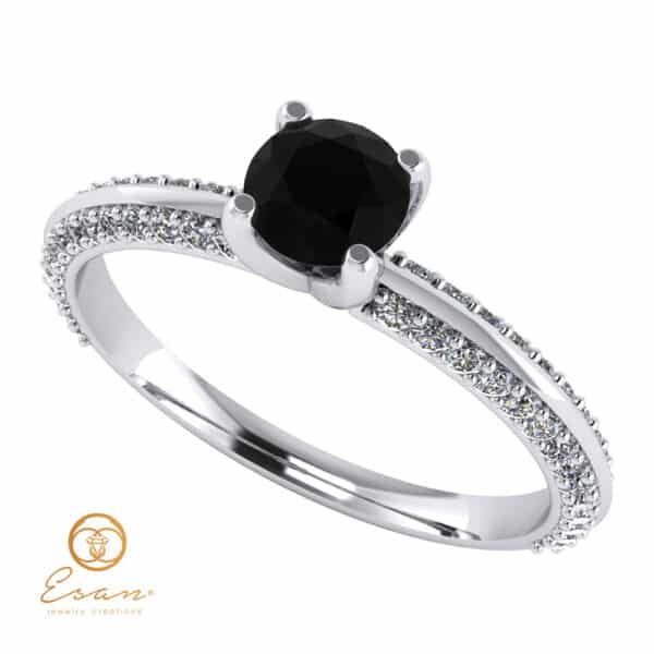 Inel de logodna din aur cu diamant negru si diamante incolore ES110
