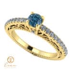 Inel de logodna din aur cu diamant albastru si diamante incolore ES90