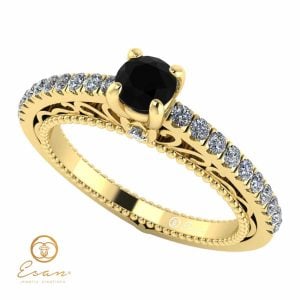 Inel de logodna din aur cu diamant negru si diamante incolore ES90