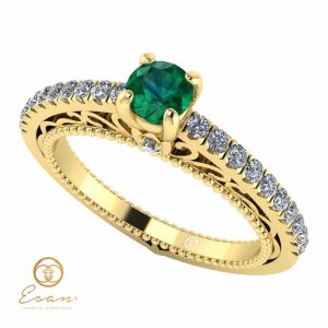 Inel de logodna din aur cu smarald si diamante ES90