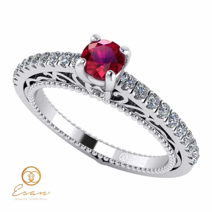 Inel de logodna din aur cu rubin si diamante ES90