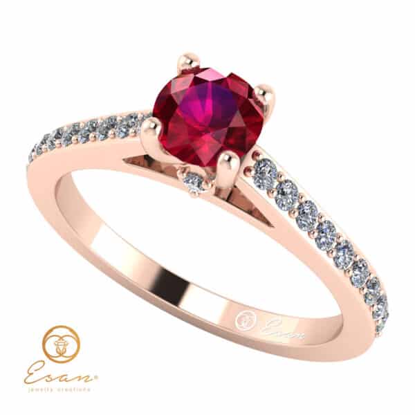 Inel de logodna din aur cu rubin si diamante ES89