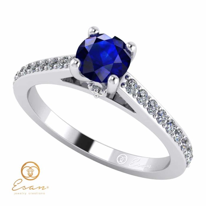 Inel de logodna din aur cu safir si diamante ES89